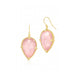 This pair of morganite teardrop shaped earrings feature 18k yellow gold chain wrapped bezels with four beaded prongs. The earrings fasten with French hook colsures.