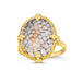 An oval shaped agate ring, with a snakeskin like effect is set in an 18k yellow gold chain wrapped bezel with four beaded prongs. The stone is set on a thin band.