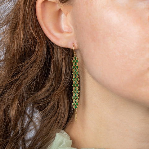 Woven Textile Earrings in Emerald